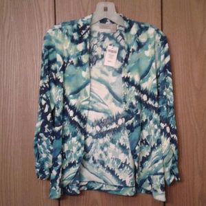 Chico's Abstract Blues Monique Shired 3/4 Jacket